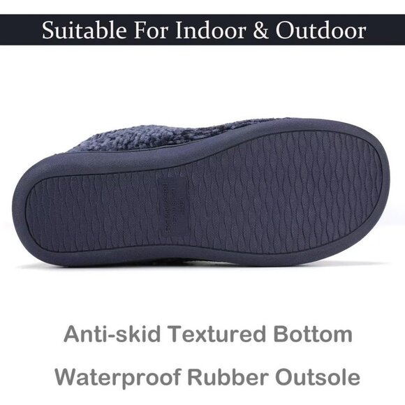 Women's Winter Warm Dark Blue Fluffy Fur Lined Plush Bootie Slippers Shoes - Picture 4 of 7